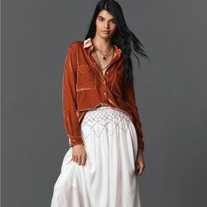 Pilcro the Hadley Relaxed Velvet Buttondown Shirt Sz M in Orange